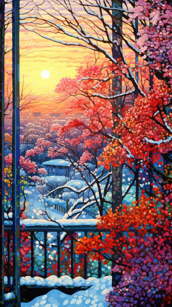 Illustration of a window festive painting outdoors autumn.
