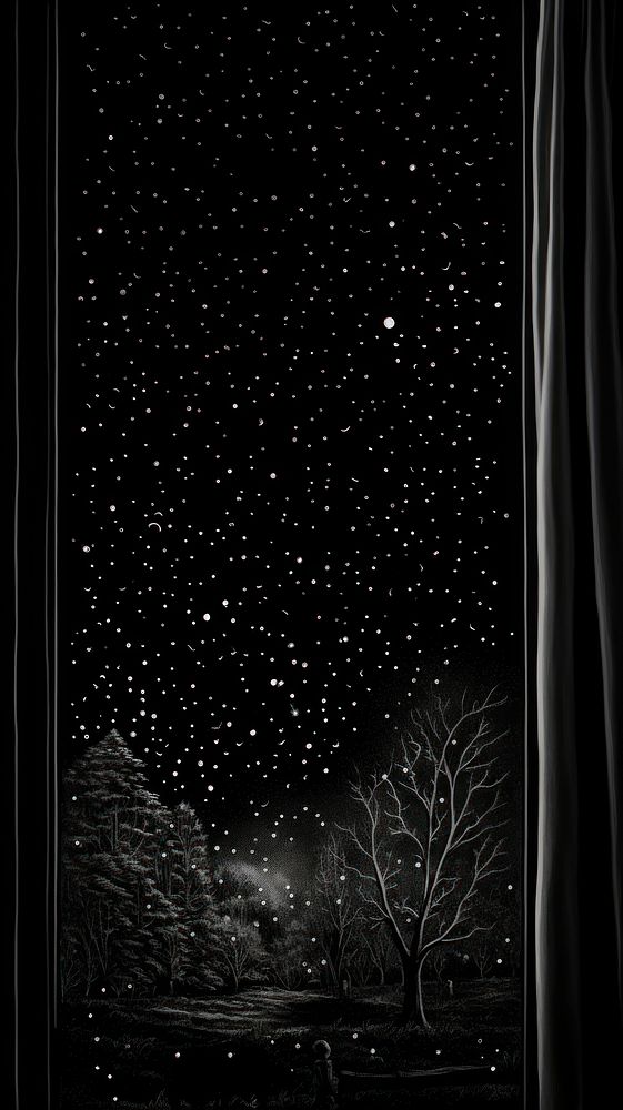 Illustration of a window nature night constellation.