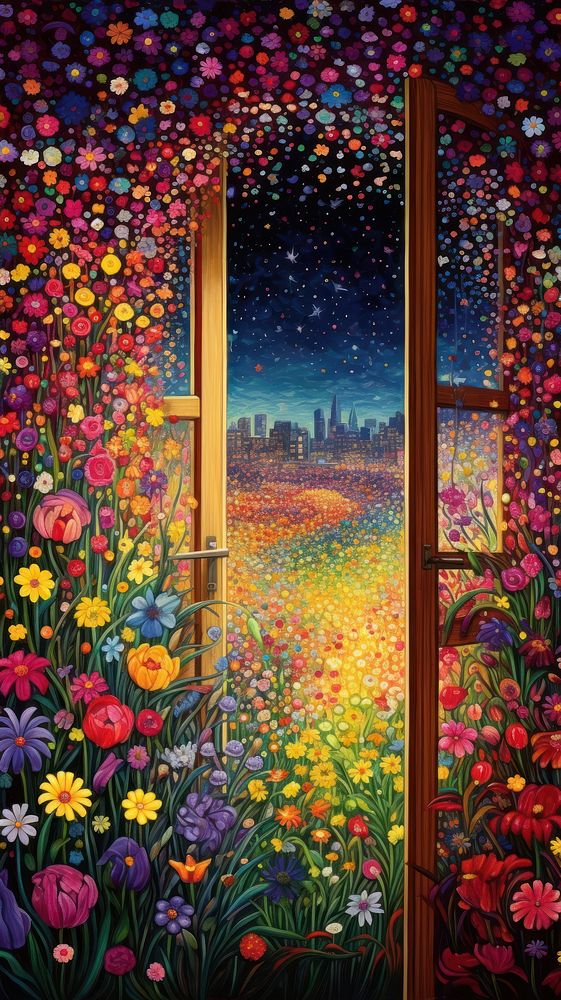 Illustration of a window painting landscape art.