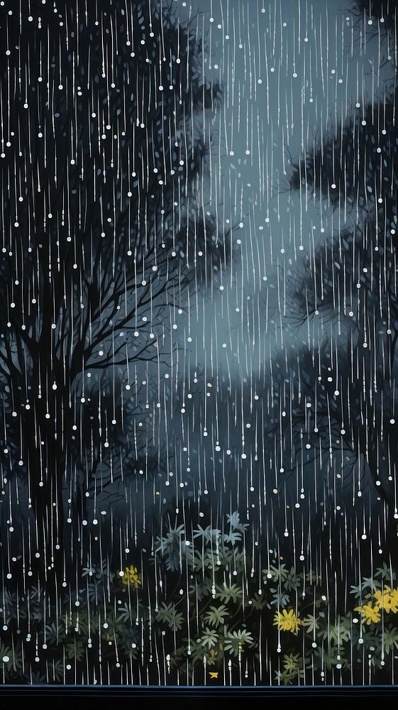 Illustration of a window rain outdoors nature night.