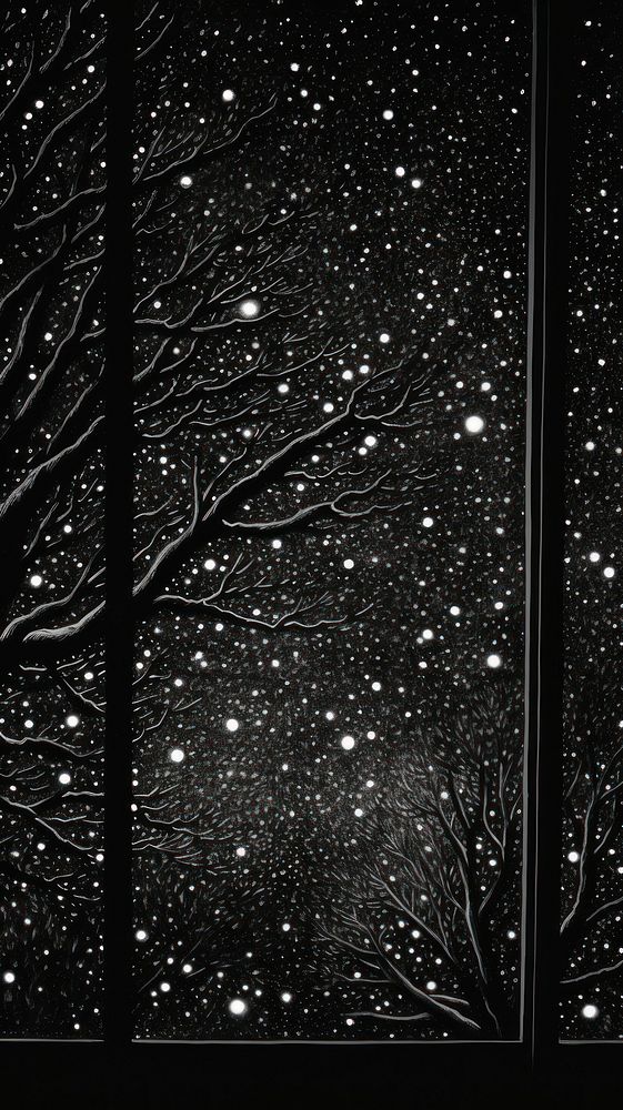 Illustration of a window snow winter nature night.