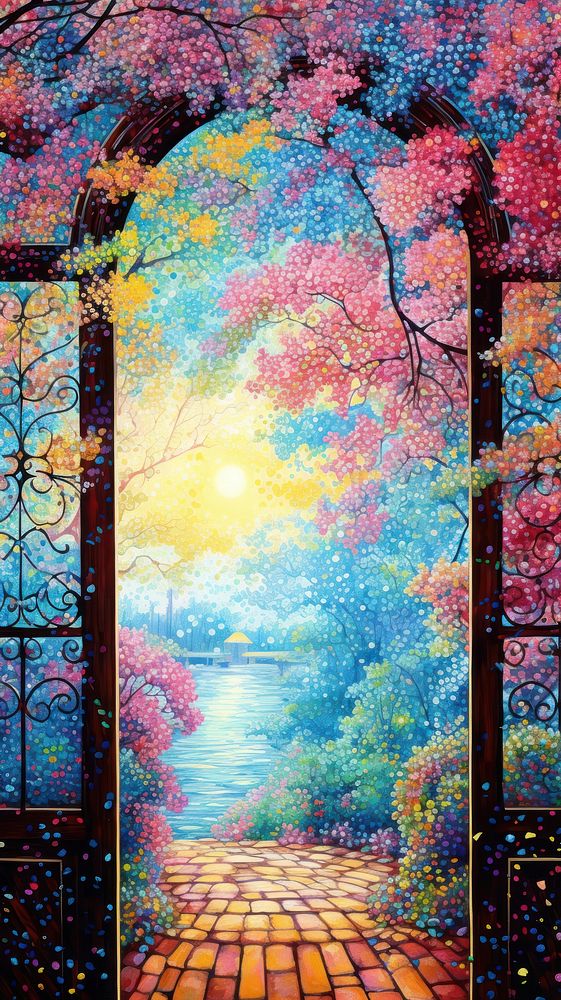 Illustration of a window painting outdoors nature.