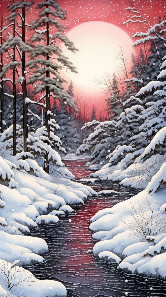 Illustration of a winter river landscape outdoors nature.
