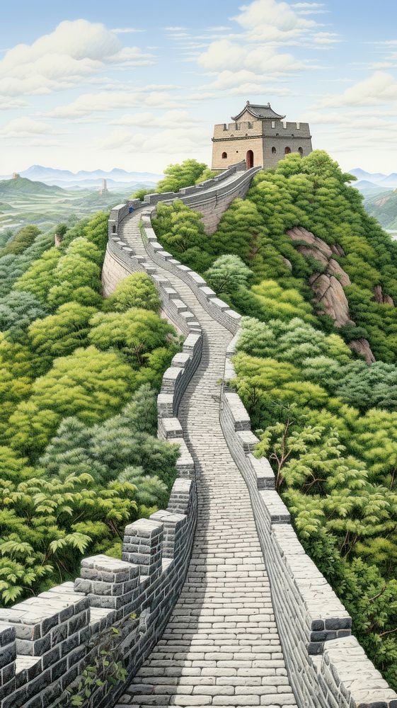 Illustration of a view point in China architecture landscape building.