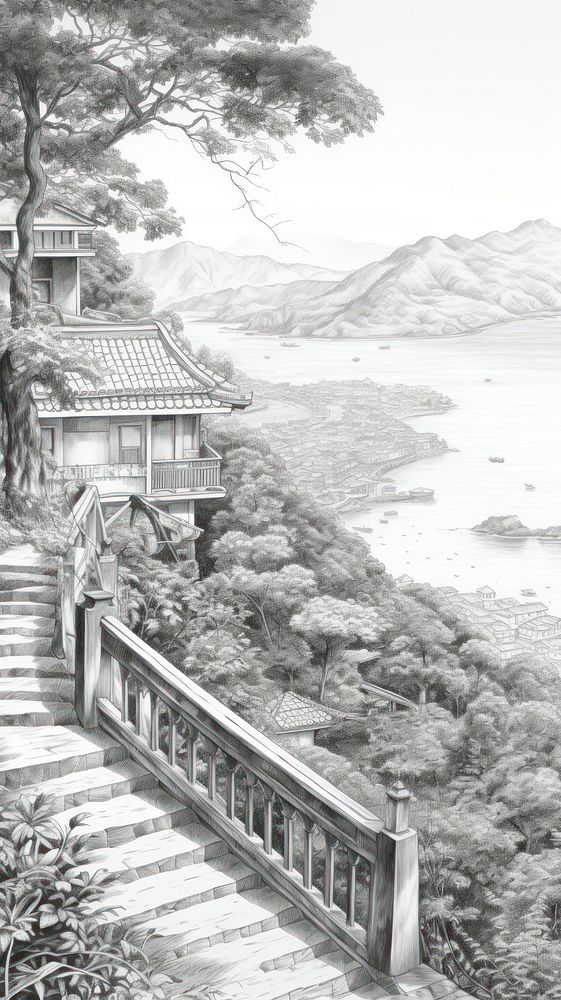 Illustration of a view point in China architecture building outdoors.