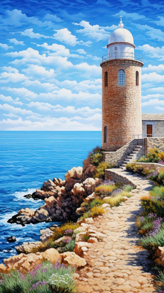 Illustration of a view point in France architecture lighthouse building.