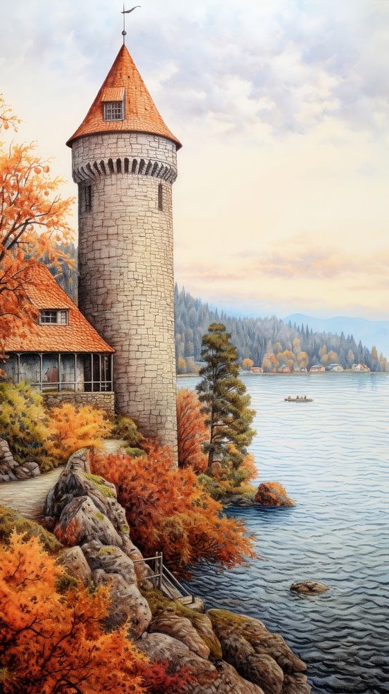 Illustration of a view point in Germany architecture lighthouse landscape.