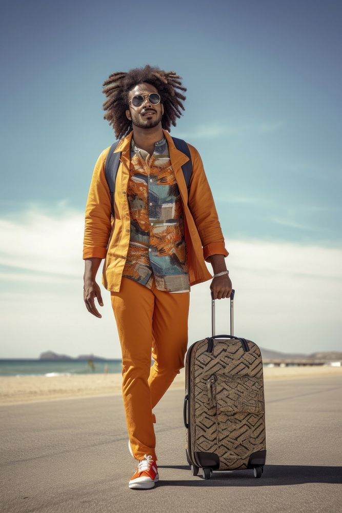 African man travelling luggage beach adult.