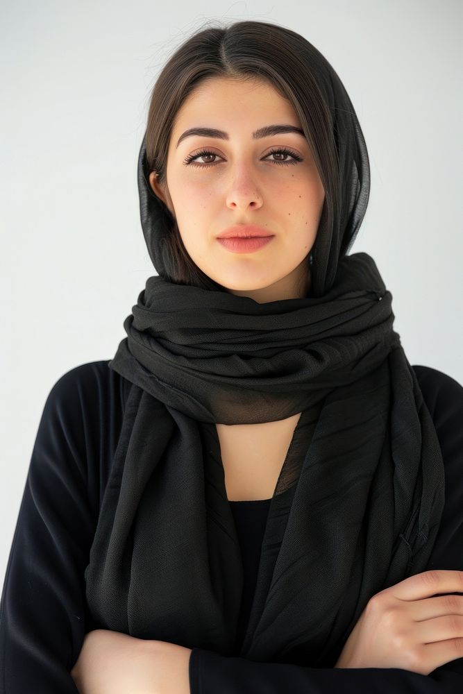 Iranian woman sad portrait scarf adult.