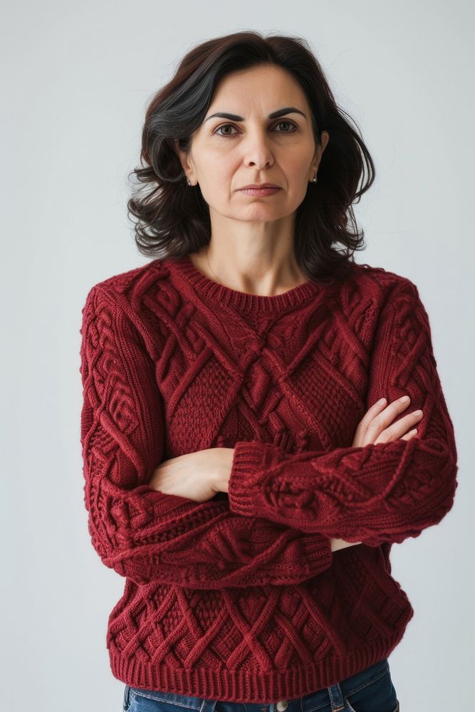 Iranian woman sad sweater contemplation sweatshirt.