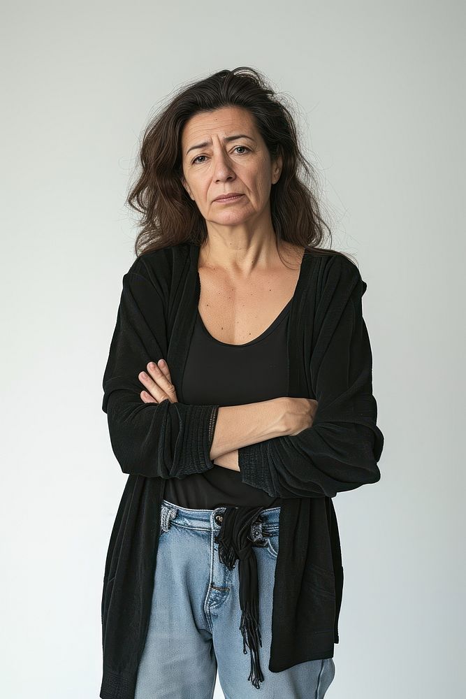 Iranian woman sad portrait sweater adult.