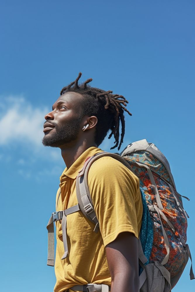 African african man hiking backpack looking adult.