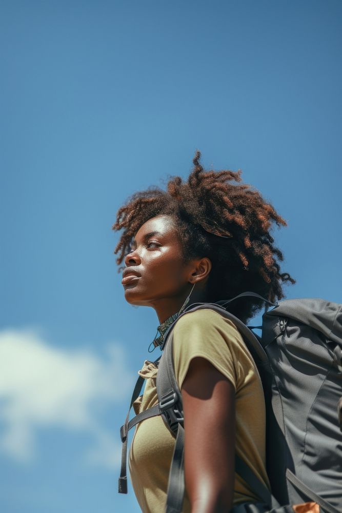 African african women hiking backpack looking photo.