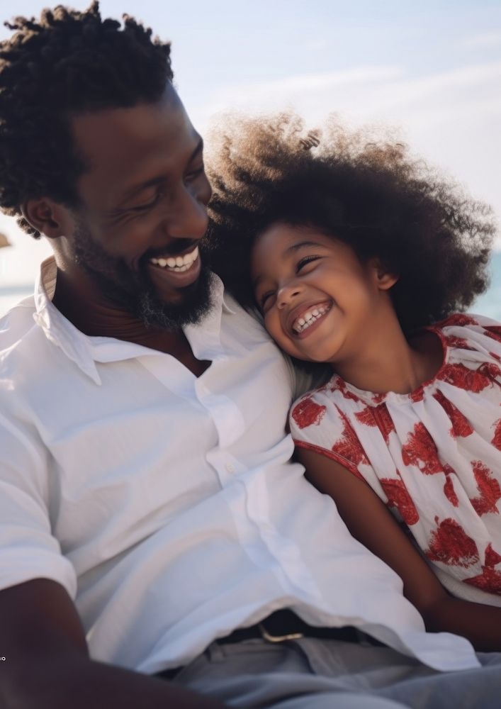 Black dad spend time with daughter portrait happy photo.