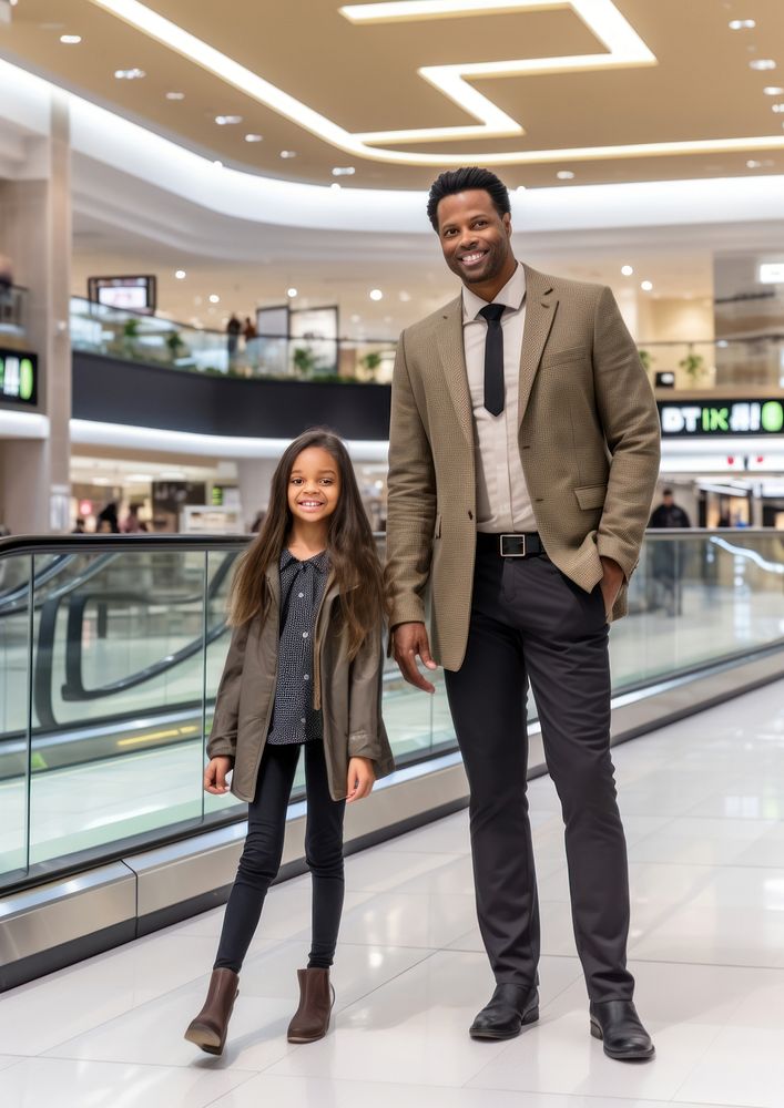 Black dad spend time with daughter shopping footwear family.