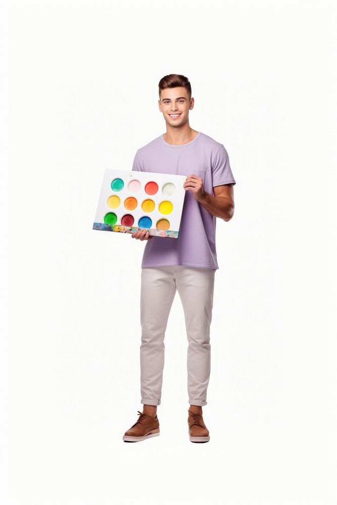 Young artist caucasian man holding a palette portrait standing adult. AI generated Image by rawpixel.