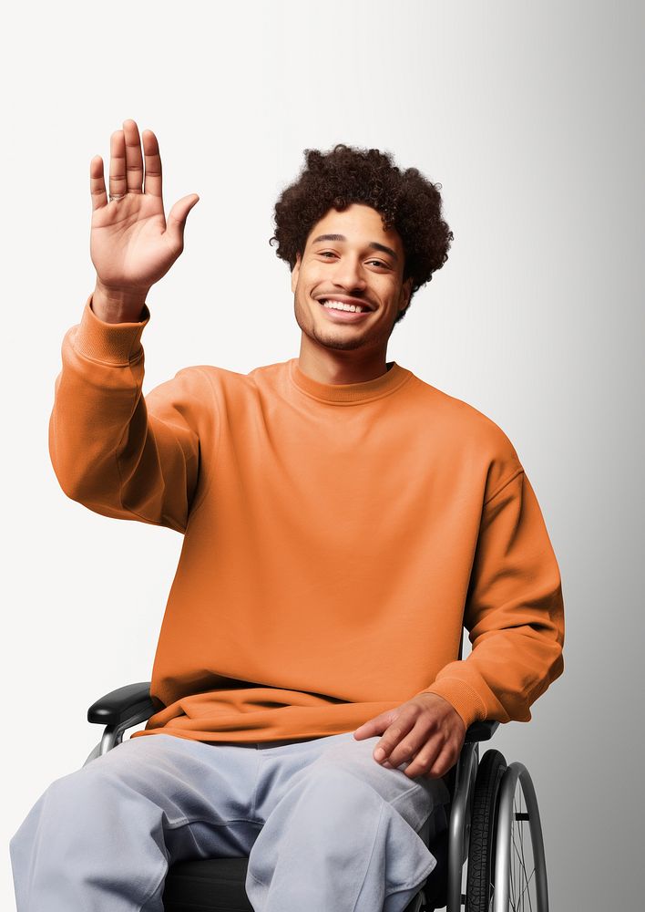 Disabled man in brown sweater