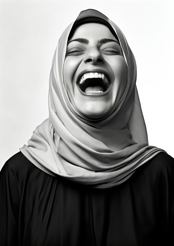 A big smiling iranian woman photography portrait laughing.