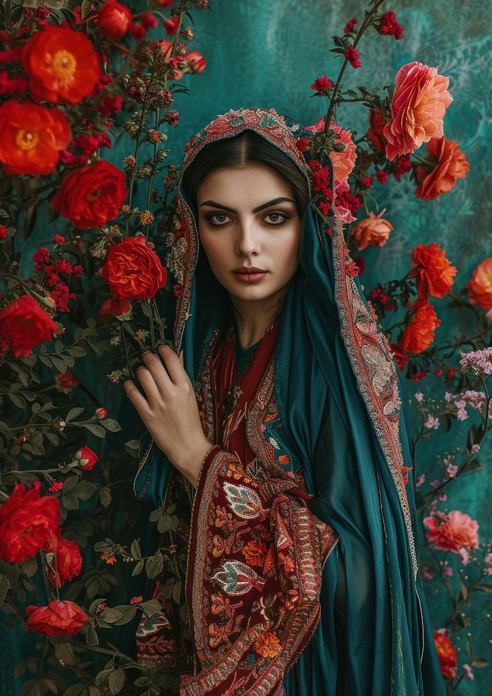 Full body of An iranian woman with flower photography portrait fashion.