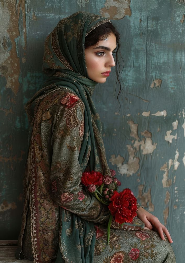 Full body of An iranian woman with flower photography portrait fashion.