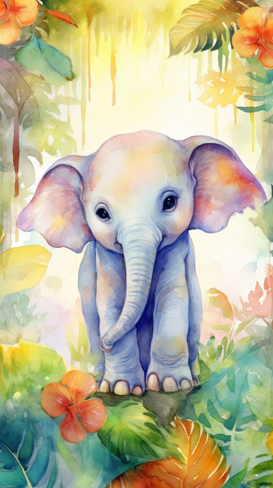  Baby elephants wildlife painting animal. AI generated Image by rawpixel.