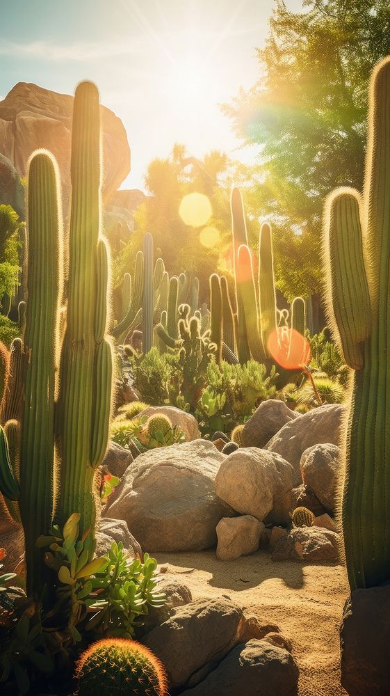 Cactus garden sunlight landscape outdoors.