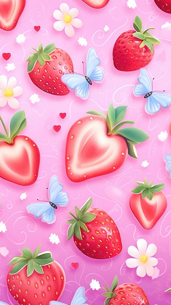  Backgrounds strawberry flower fruit. AI generated Image by rawpixel.