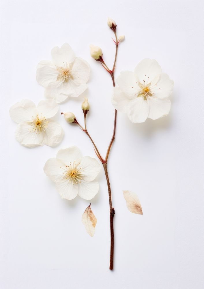 Real Pressed white cherry blossom flower petal plant.