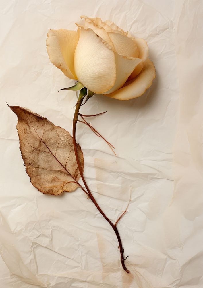 Real Pressed white rose flower petal plant.