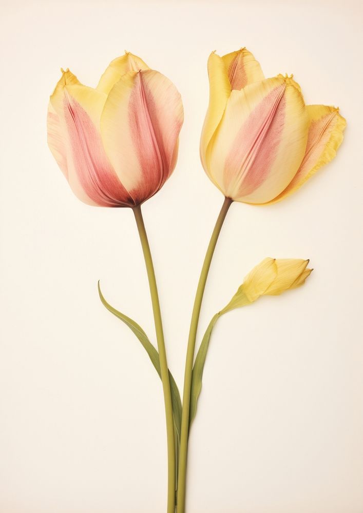 Real Pressed yellow and pink tulip flowers petal plant rose.