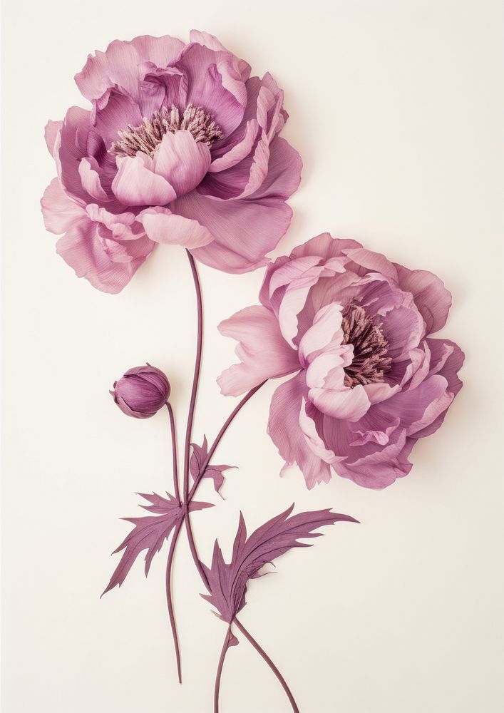 Real Pressed pink and purple peony flowers blossom plant rose.