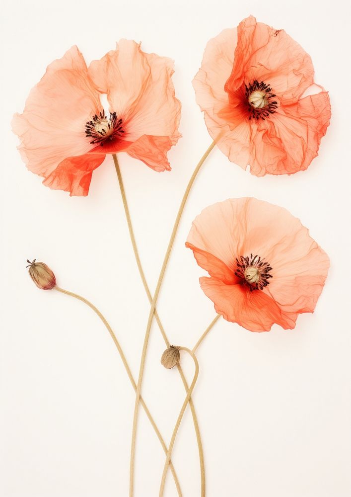 Real Pressed poppy flowers petal plant red.