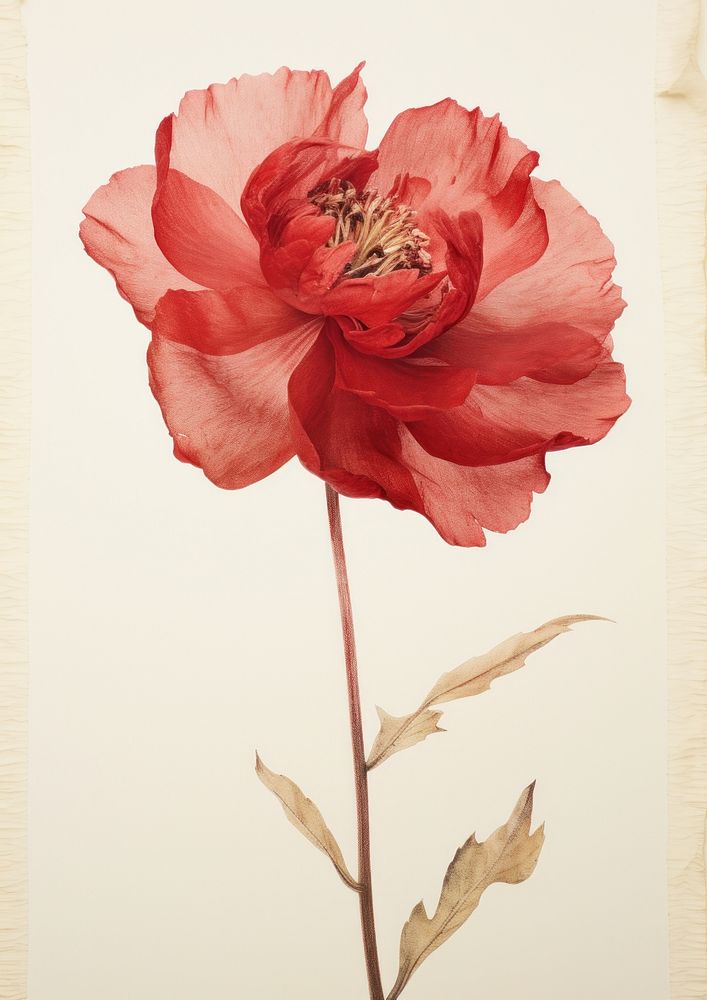 Real Pressed red peony flower petal plant.