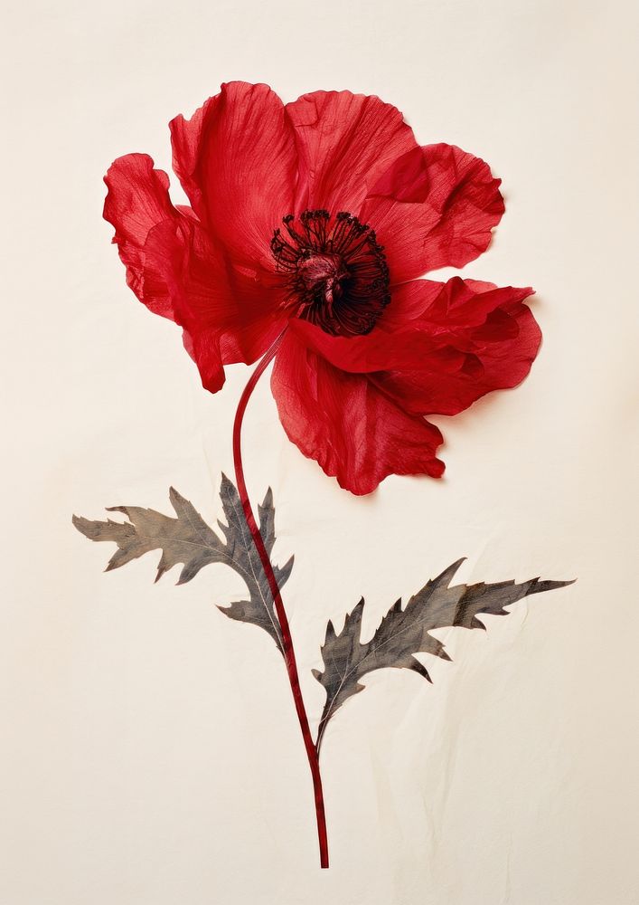 Real Pressed red peony flower poppy plant.