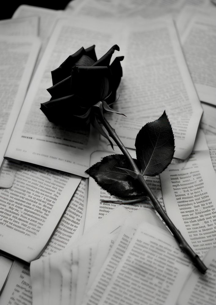 A black rose on the newspaper publication flower plant.