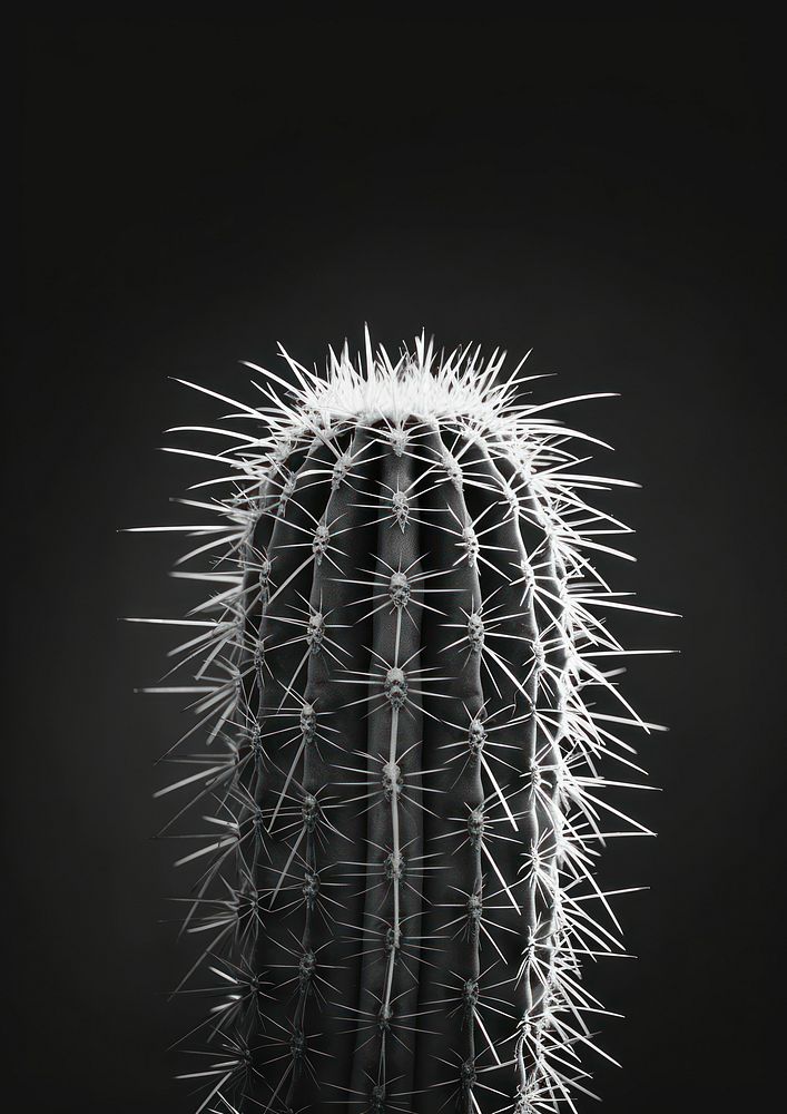 A cactus plant black white.