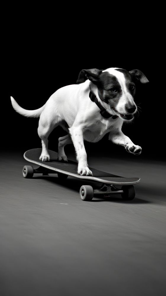 A dog riding skateboard mammal animal motion.