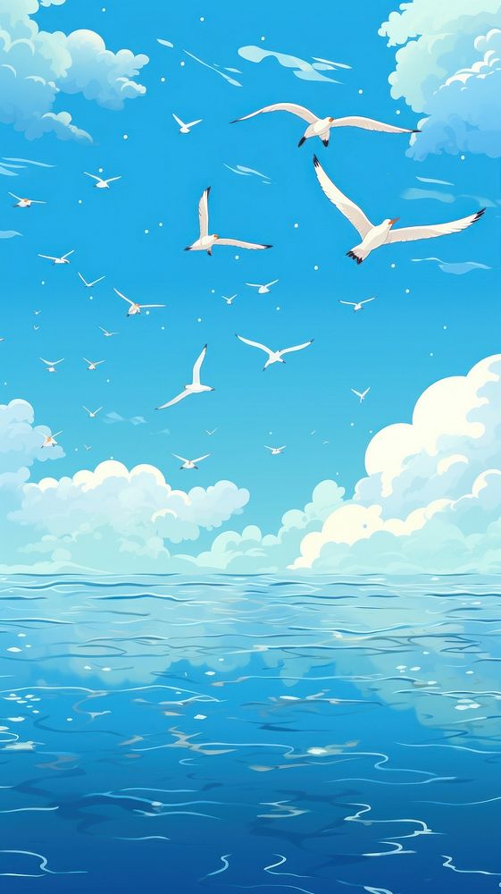 Birds flying sea backgrounds.