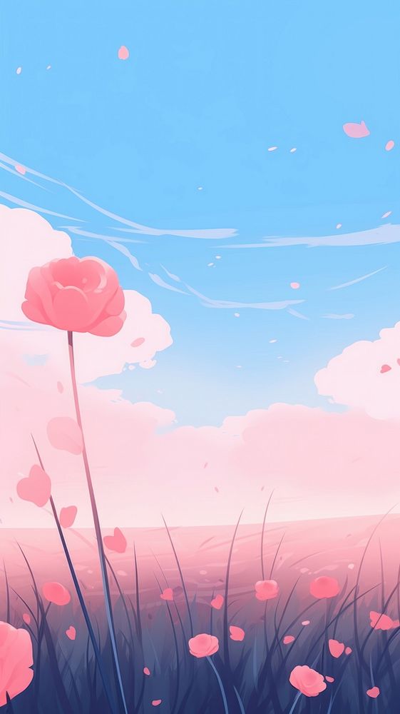 Pink roses and field landscape backgrounds outdoors nature.