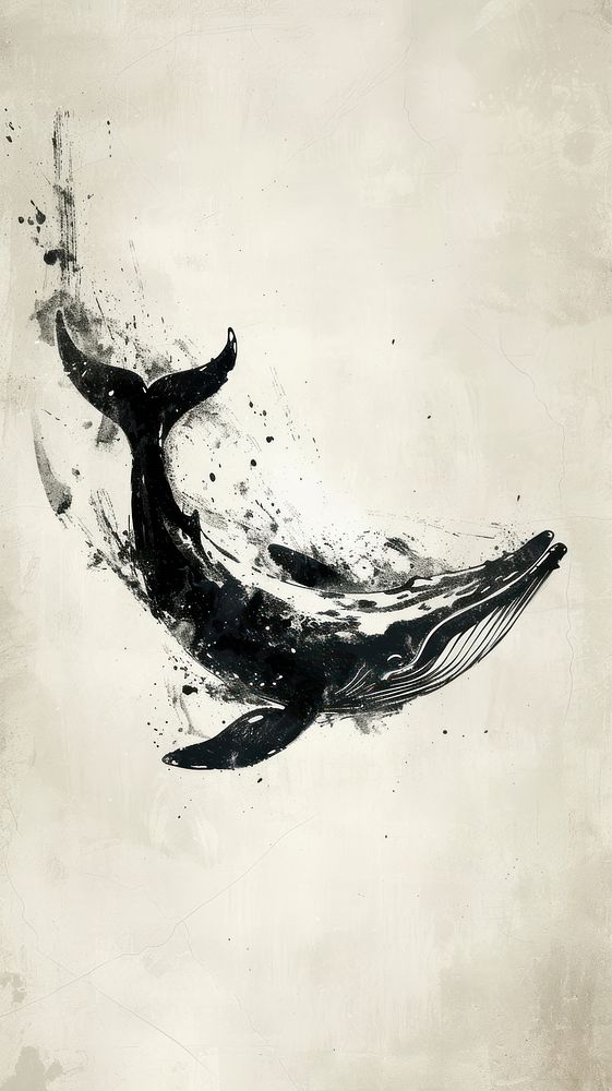 Ink painting minimal of whale animal fish art.