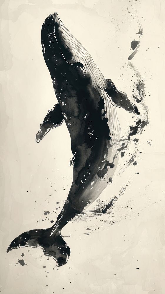 Ink painting minimal of whale wildlife animal mammal.