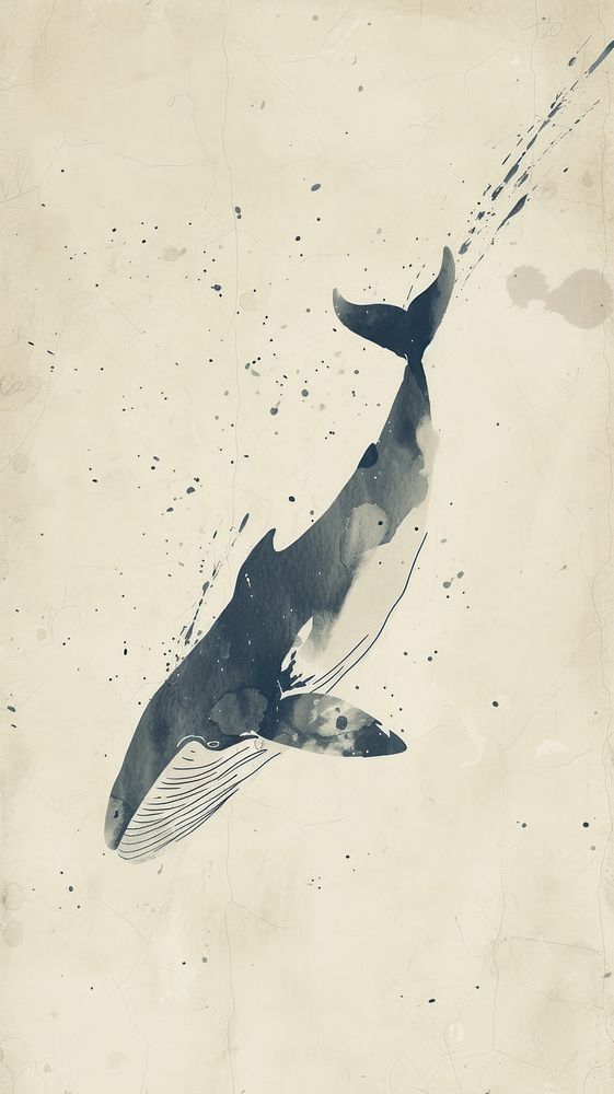 Ink painting minimal of whale animal mammal paper.