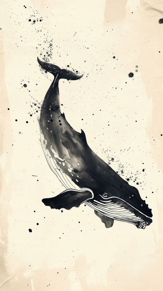 Ink painting minimal of whale animal mammal underwater.
