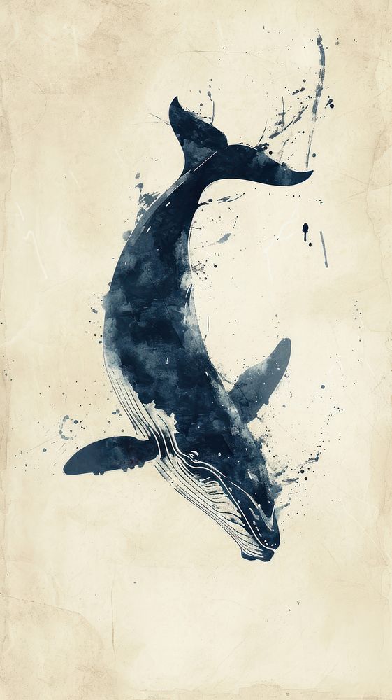 Ink painting minimal of whale animal mammal fish.