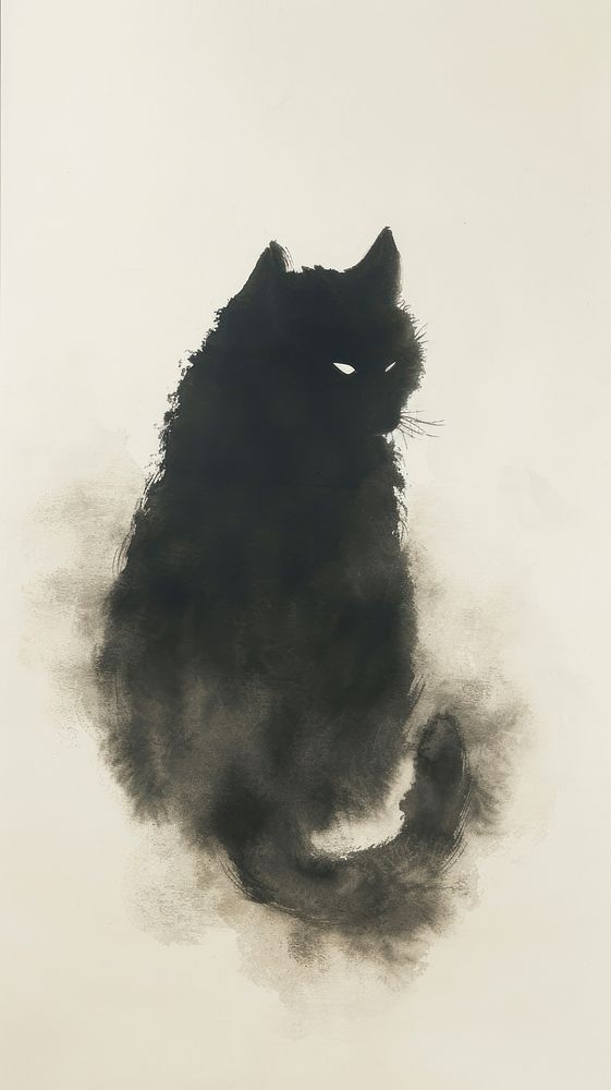 Ink painting minimal of black cat animal mammal pet.