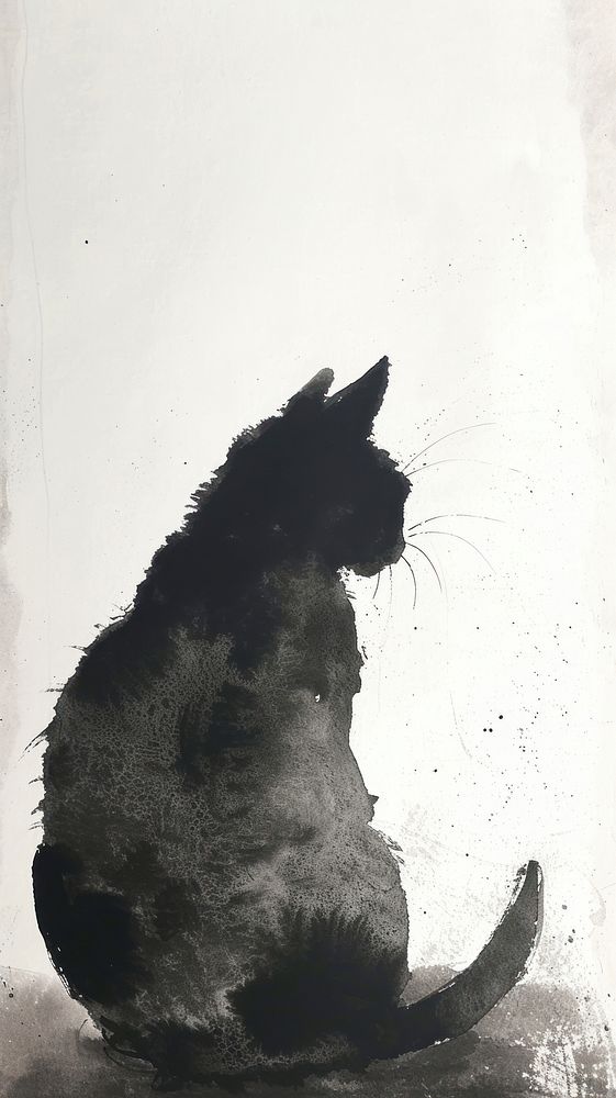 Ink painting minimal of black cat animal mammal pet.