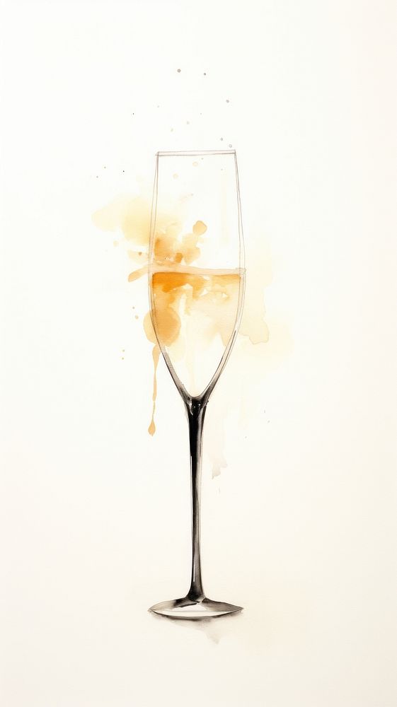 Ink painting minimal of champagne glass drink wine.