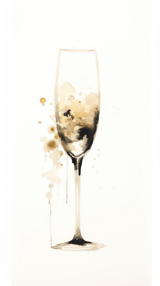Ink painting minimal of champagne glass drink wine.