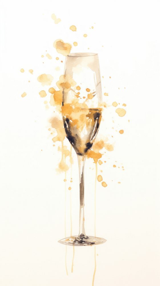 Ink painting minimal of champagne glass drink refreshment.