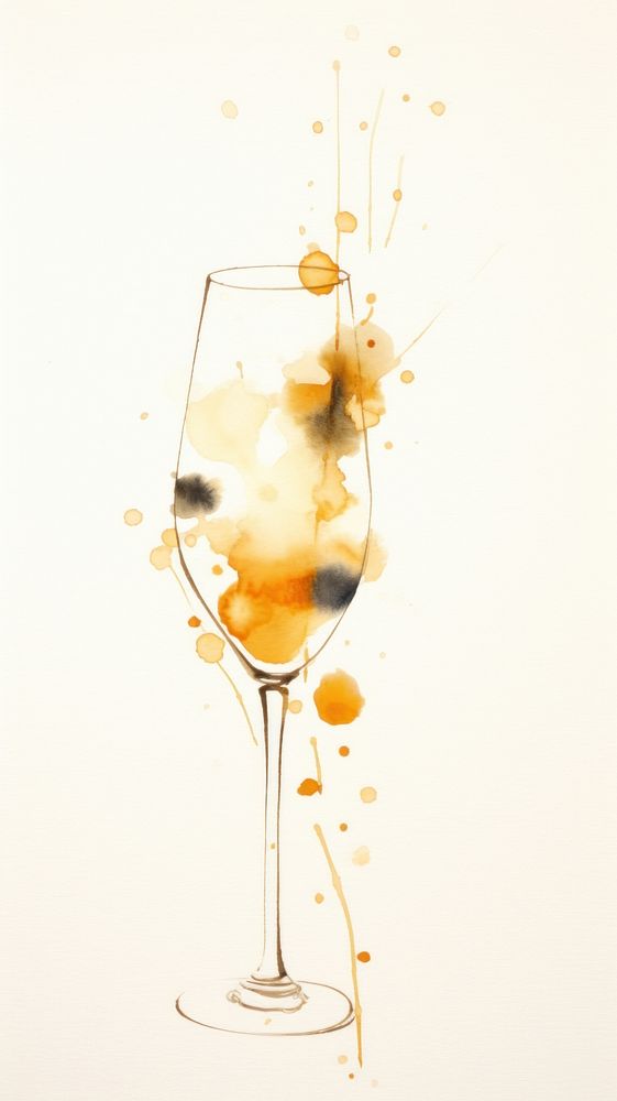 Ink painting minimal of champagne cocktail glass drink.